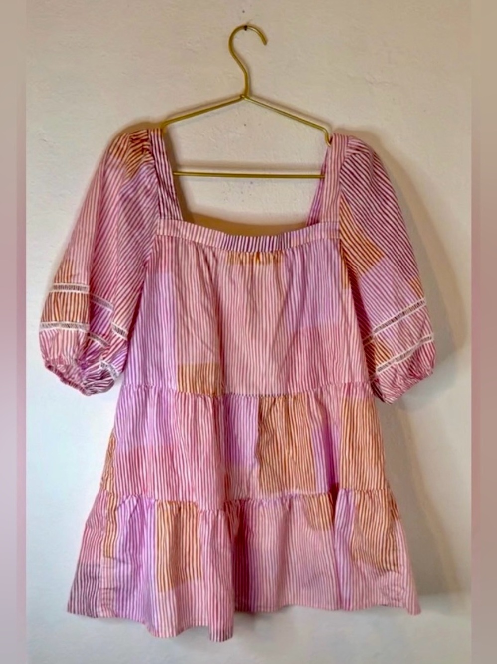 MAEVE by Anthropologie Boho Pink & Red Striped Cotton Blouse, Like New, Size M